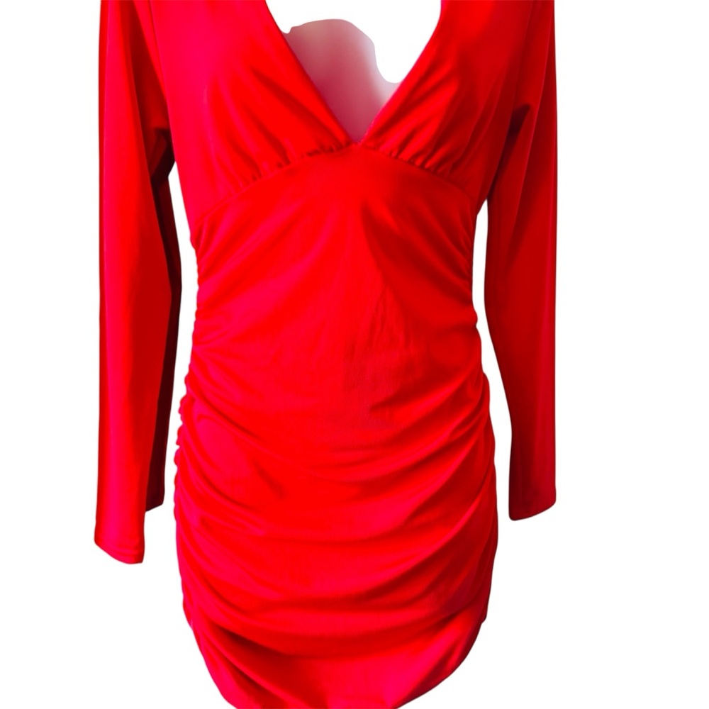 Allurite Deep V Neck Draped Bodycon Dress for New Year's Wear